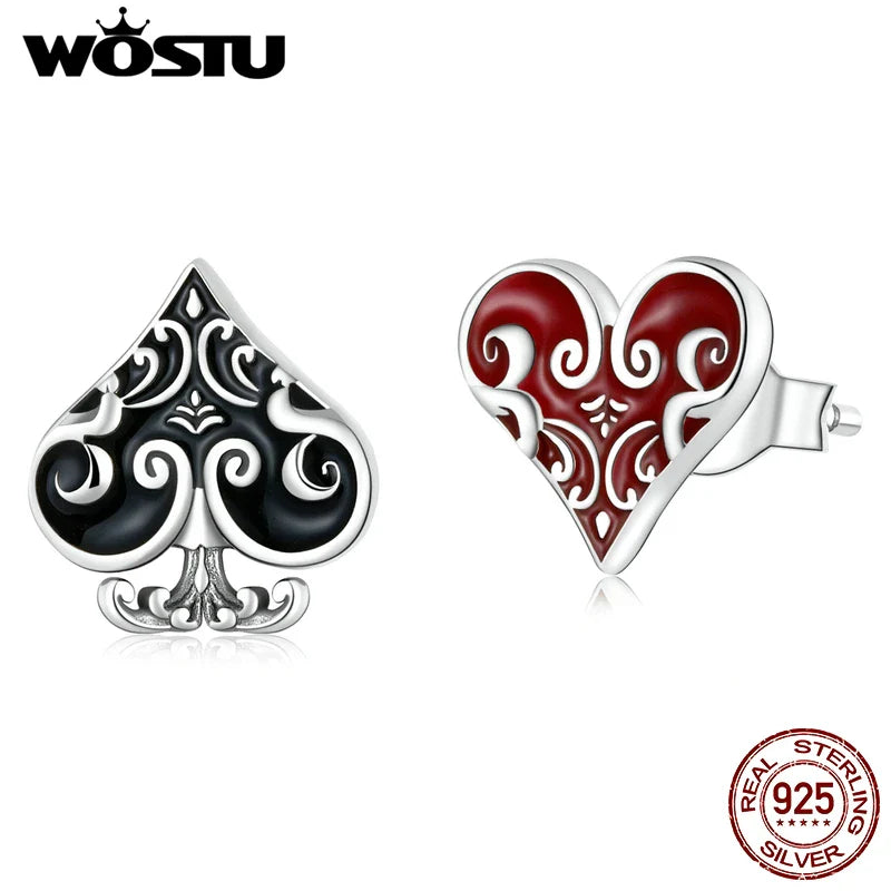 Valentines Gifts For Her 925 Sterling Silver Poker Heart Stud Earrings