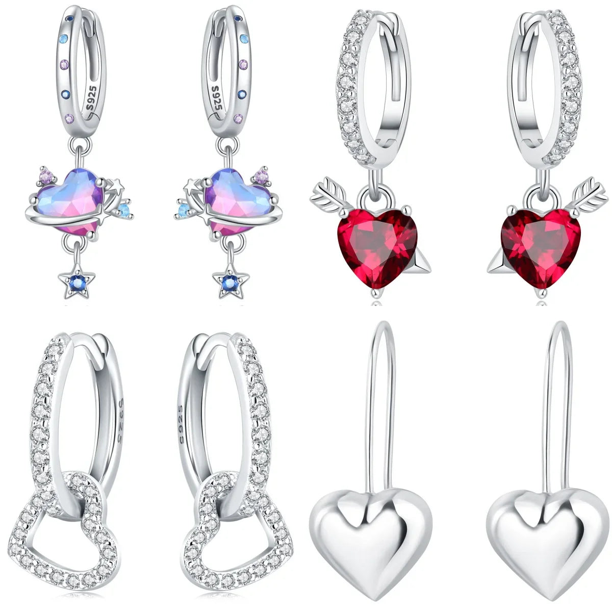 Valentines Gifts For Her S925 Silver Heart Drop Earrings Zircon