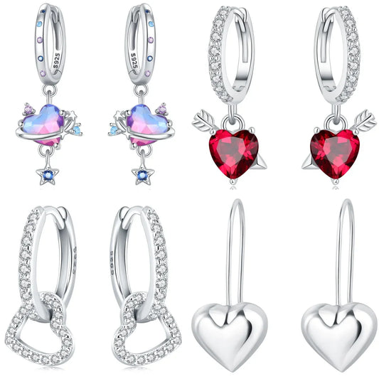 Valentines Gifts For Her S925 Silver Heart Drop Earrings Zircon