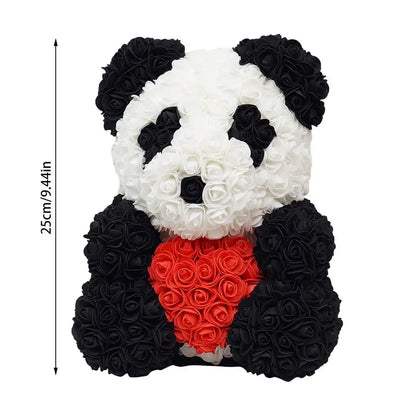 25Cm Rose Bear Panda Flower Teddy With Heart Or Bowtie