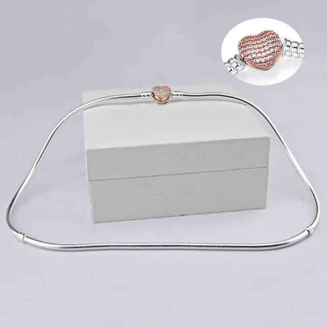 Heart Snake Chain 925 Silver Beads Choker Necklace Valentine'S Day