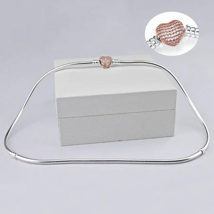 Heart Snake Chain 925 Silver Beads Choker Necklace Valentine'S Day