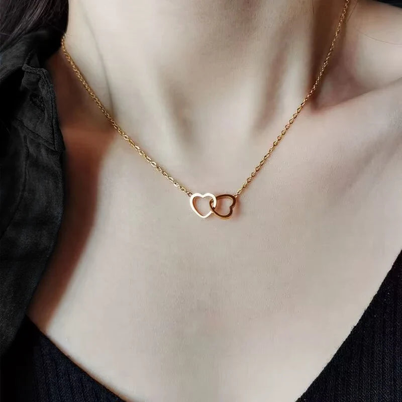 Custom Double Heart Name Necklace Valentine'S Day Gift