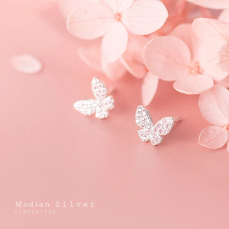 Valentines Gifts For Her 925 Silver Pink Crystal Butterfly Studs