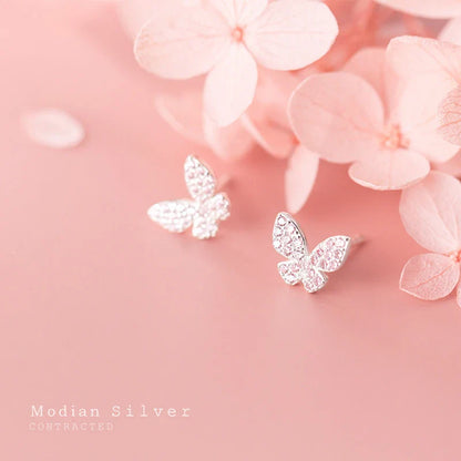 Valentines Gifts For Her 925 Silver Pink Crystal Butterfly Studs