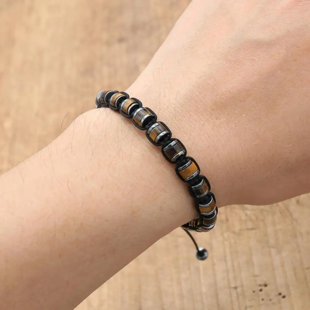 Valentines Gifts For Him Tiger Eye Hematite Braided Adjustable Bracelet