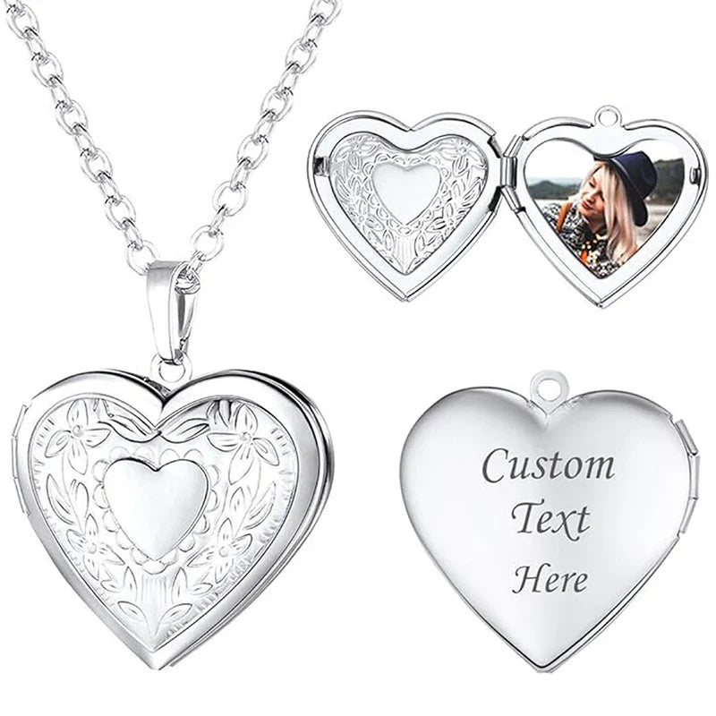 Personalized Heart Locket Photo Necklace Valentine'S Day Pendant