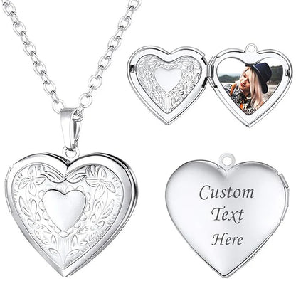 Personalized Heart Locket Photo Necklace Valentine'S Day Pendant