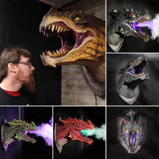 Wall-Mounted Dragon Head Decoration with LED Smoke Effect