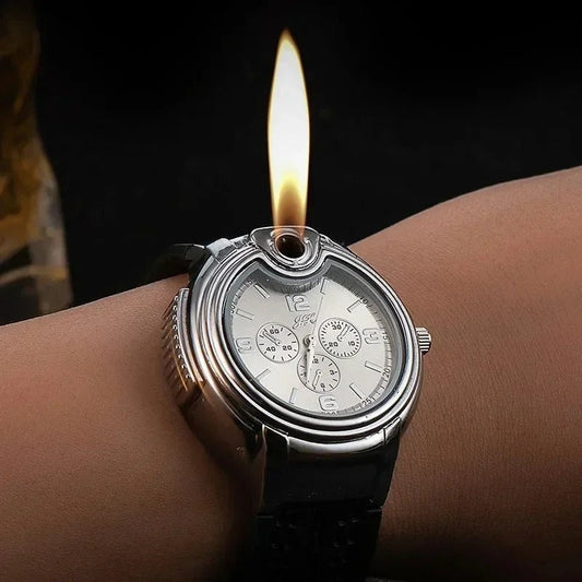 Windproof Refillable Gas Lighter Watch for Outdoor Use