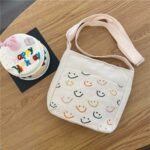 Handmade Bright Smiley Face Print Canvas Crossbody Bag