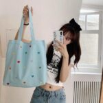 Handmade Pastel Heart Print Canvas Bag