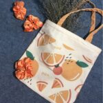 Handmade Fashionable canvas shoulder bag with orange print