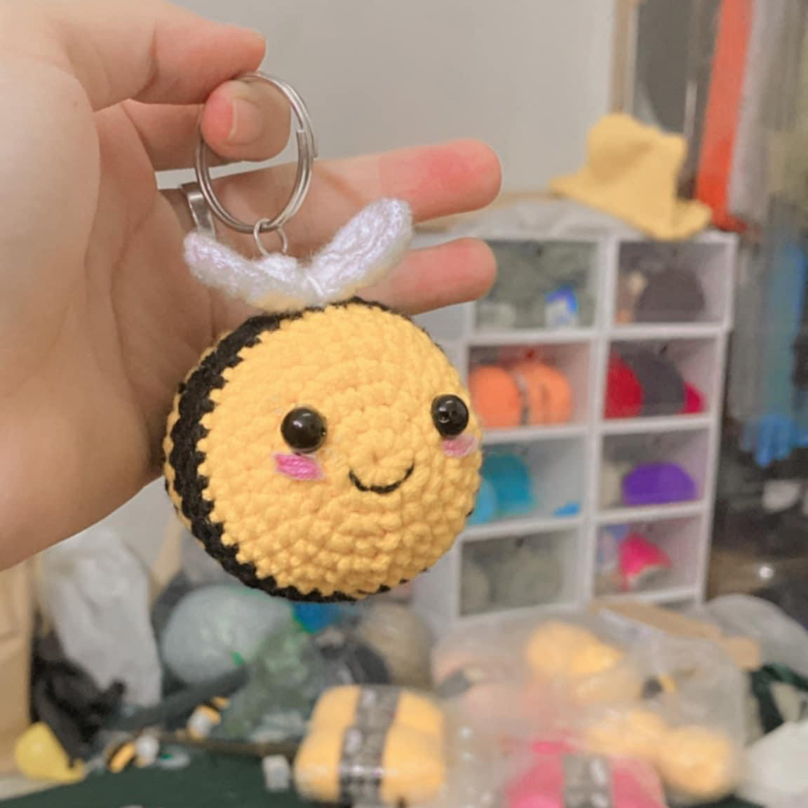 Handmade Cute Crocheted Bee Keychain