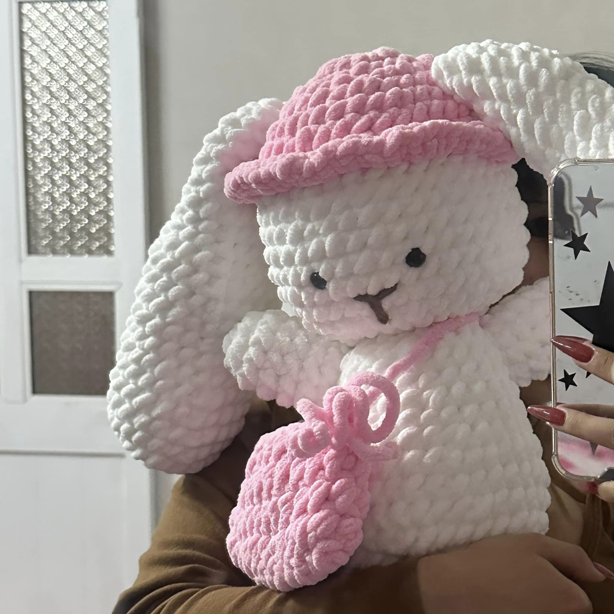 Handmade Cute Pink and White Crochet Teddy Bear – Perfect Gift for Kids