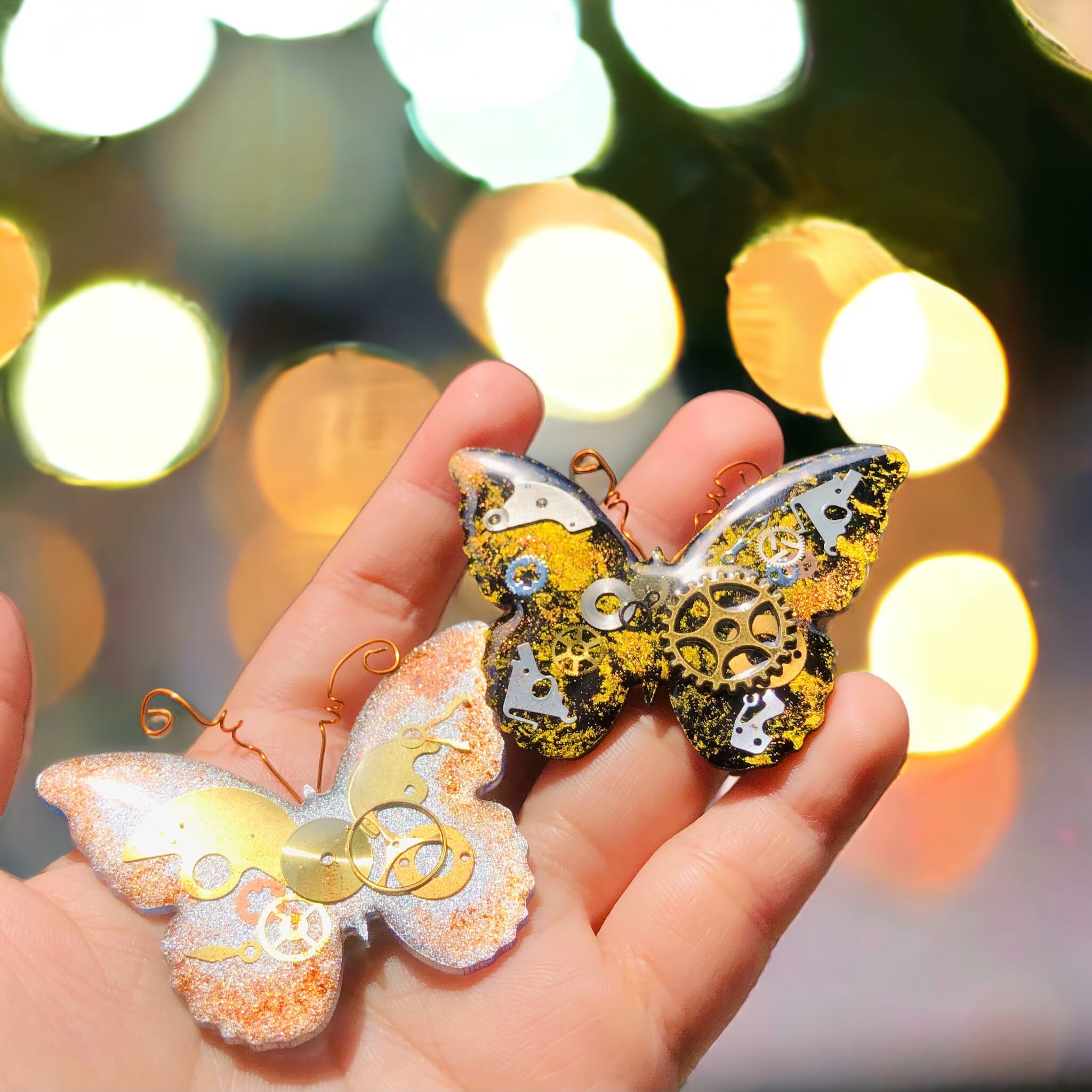 Handmade Random Pattern Resin Butterfly Keychain