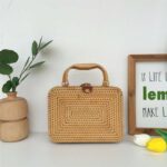 Handmade Bamboo and rattan purse with handle in Boho Chic style