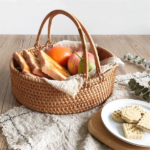 Handmade Natural Bamboo Fruit Basket with Handles