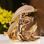 Gold Animal Ceramic Figurines for Wedding Decor and Home Decoration