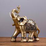 Golden Resin Elephant Statue with Elegant Trunk – Lucky Wealth Figurine Home Decor