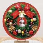 Merry Christmas Red Round Backdrop with Elastic Prop for Family Party Photography