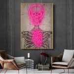 Neon Skeleton Vintage Diagram Art Print – Medical Poster