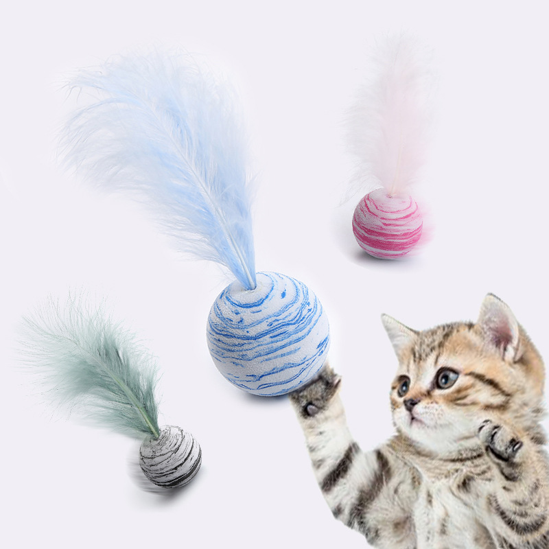 Star Ball Feather Toy for Cats – Funny Throwing Foam Ball with Texture