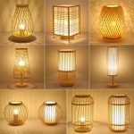 Modern Bamboo and Rattan Desk Lamp with Adjustable Shade