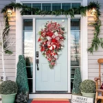 Christmas Garland with Candy Cane Bow for Front Door Window Wall Hanging Decorations