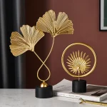 Luxury Nordic Gold Ginkgo Leaf Sculpture for Living Room Decor