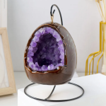 Natural Crystal Egg Shape Lamp with Amethyst & Citrine Clusters – USB Powered LED Night Light for Bedroom Home Decor