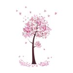 Pink Butterfly Flower Tree Wall Decals for Girls Women Living Room Bedroom Decor