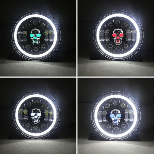 7 Inch Skull Led Headlights - Headlamp Waterproof For Motorcycle/Suv