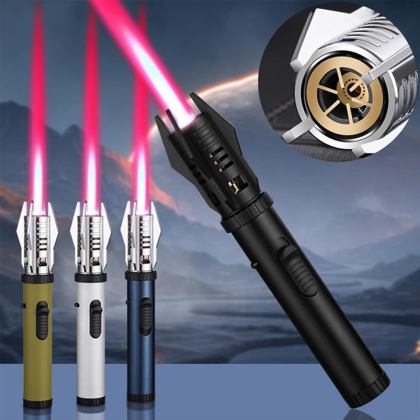 Lightsaber Butane Torch Lighter, Windproof Adjustable Refillable Red Flame Jet Torch Lighter With Safety Switch