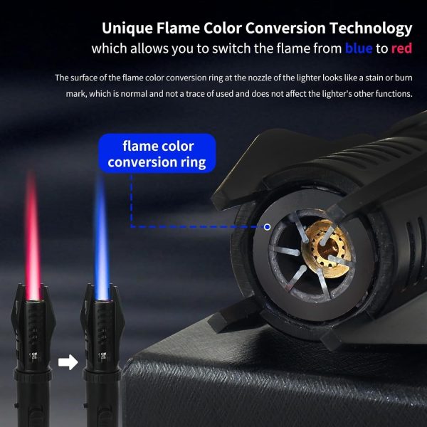 Lightsaber Butane Torch Lighter, Windproof Adjustable Refillable Red Flame Jet Torch Lighter With Safety Switch