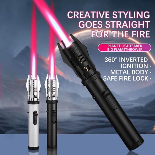 Lightsaber Butane Torch Lighter, Windproof Adjustable Refillable Red Flame Jet Torch Lighter With Safety Switch