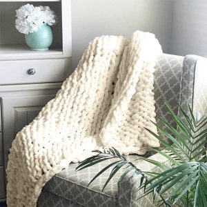 Chenille Chunky Knitted Blanket, Thick Cable Knit Throw For Couch Bed Sofa