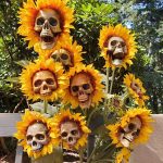 Halloween Decor Skull Sunflower – Outdoor Sunflower Decorative Stake