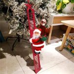 Electric Santa Climbing Ladder To Tree, Climbing Up And Down Santa Claus On Ladder With Music And Bag Of Presents