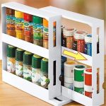 Kitchen Cabinet Sliding Spice Rack Organizer, Just Pull & Rotate, 2 Double-Decker Shelves, Non-Skid Base, Stores Condiments, Prescriptions, Essential Oils