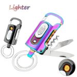 5-In-1 Windproof Rechargeable Lighter Keychain Multitool, Wine Opener, Bottle Opener, Knife, Led Flashlight, Flathead Screwdriver