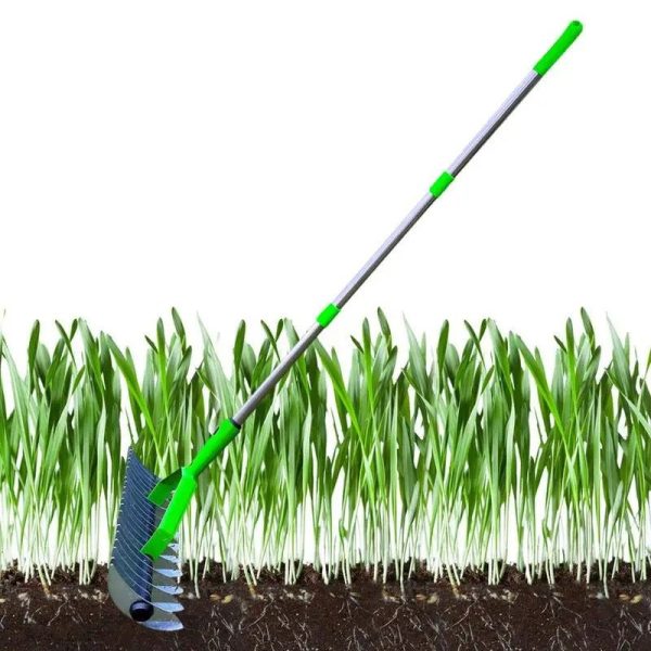 Thatch Rake - Efficient Steel Metal Lawn Grass Rake With Stainless Steel Handle