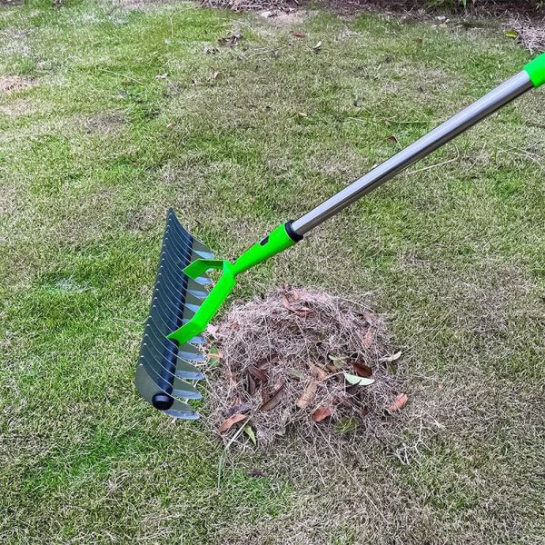 Thatch Rake - Efficient Steel Metal Lawn Grass Rake With Stainless Steel Handle