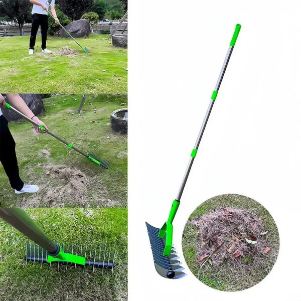 Thatch Rake - Efficient Steel Metal Lawn Grass Rake With Stainless Steel Handle