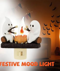 3D LED Ghost Campfire Nightlight, Halloween Night Light Plug into Wall, 3D Flickering Nightlight