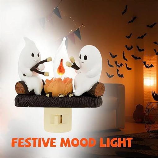 3D LED Ghost Campfire Nightlight, Halloween Night Light Plug into Wall, 3D Flickering Nightlight