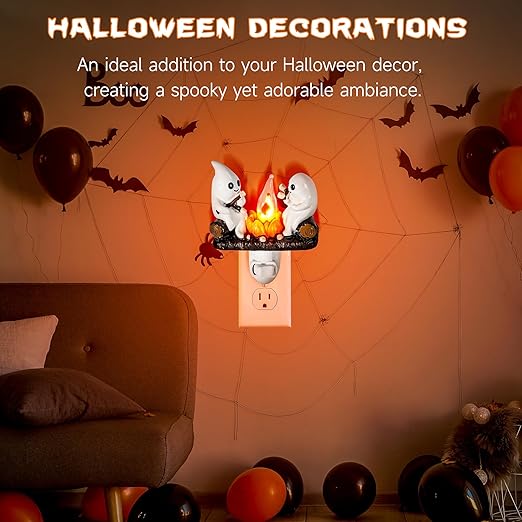 3D LED Ghost Campfire Nightlight, Halloween Night Light Plug into Wall, 3D Flickering Nightlight