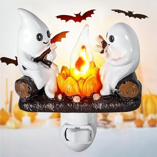 3D LED Ghost Campfire Nightlight, Halloween Night Light Plug into Wall, 3D Flickering Nightlight