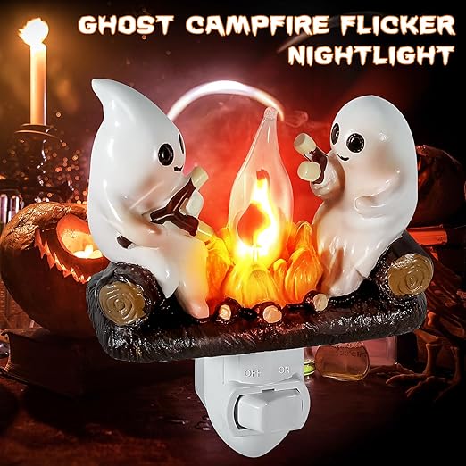 3D LED Ghost Campfire Nightlight, Halloween Night Light Plug into Wall, 3D Flickering Nightlight