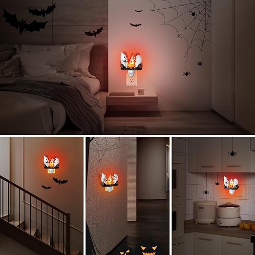 3D LED Ghost Campfire Nightlight, Halloween Night Light Plug into Wall, 3D Flickering Nightlight